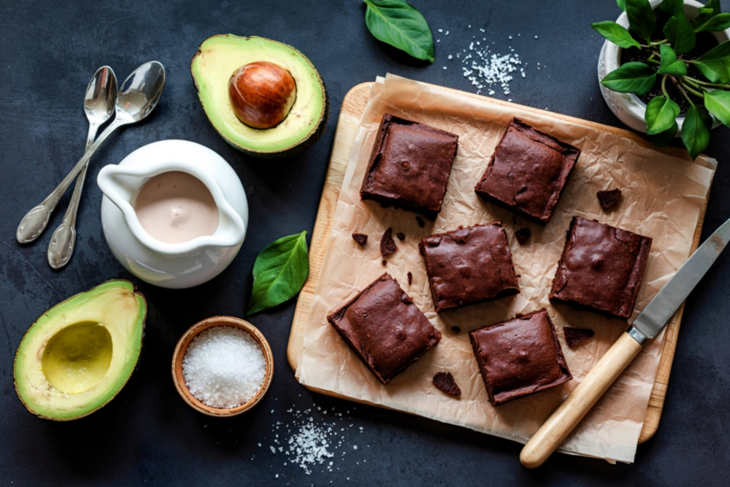 Image of avocado brownies made by LĒVO. Follow our healthy brownie recipe with avocado.