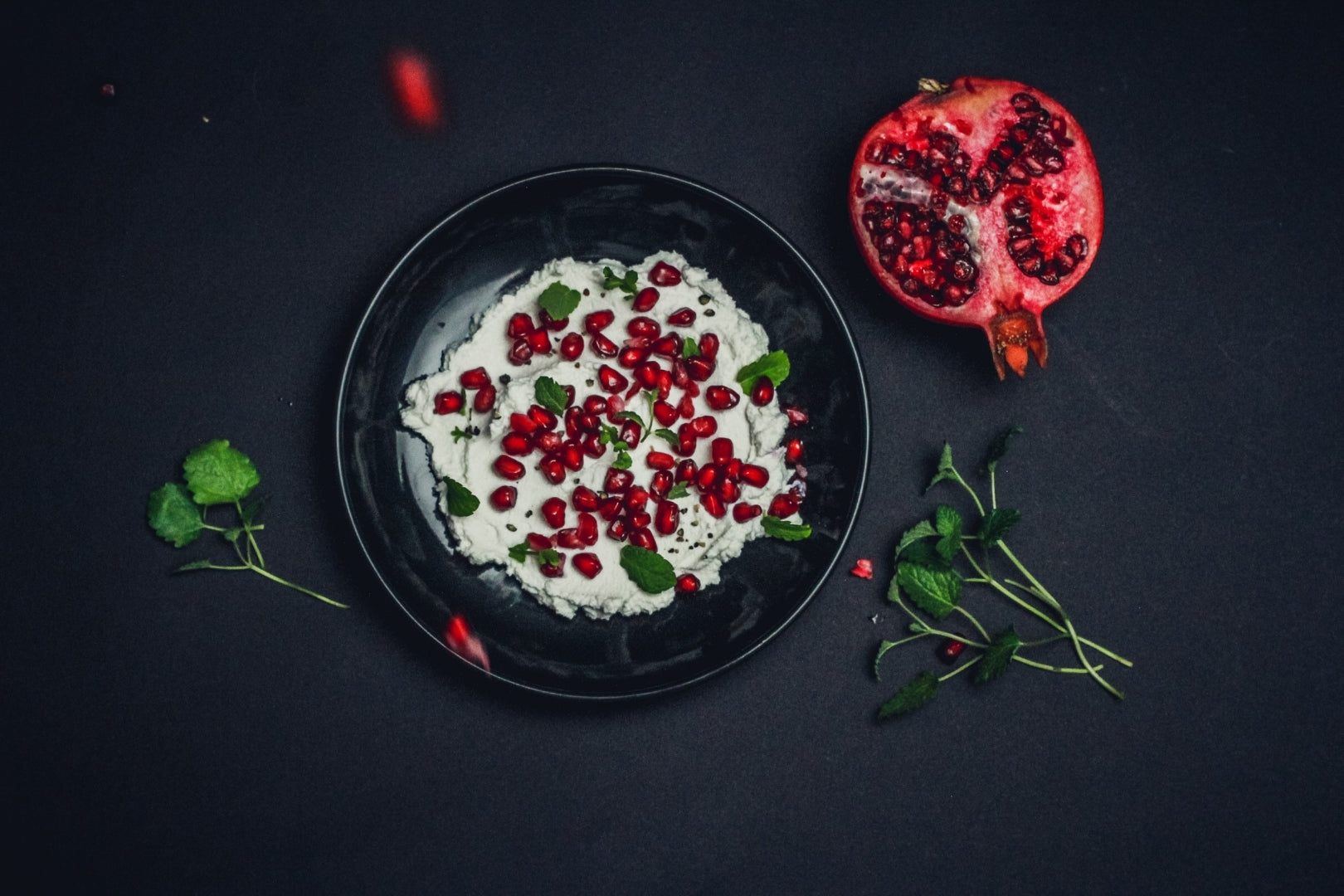 Image of LEVO's fresh ricotta recipe with pomegranate seeds.
