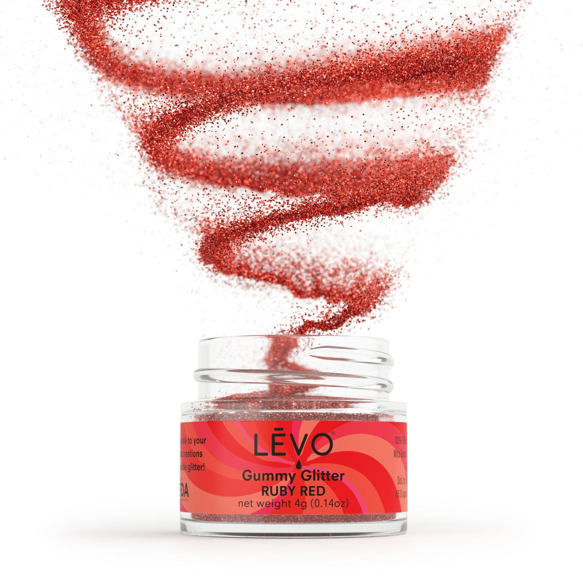 Dust your #LEVOmade creations with edible Ruby Red glitter. Use a brush to apply glitter to your foods to make them shine.