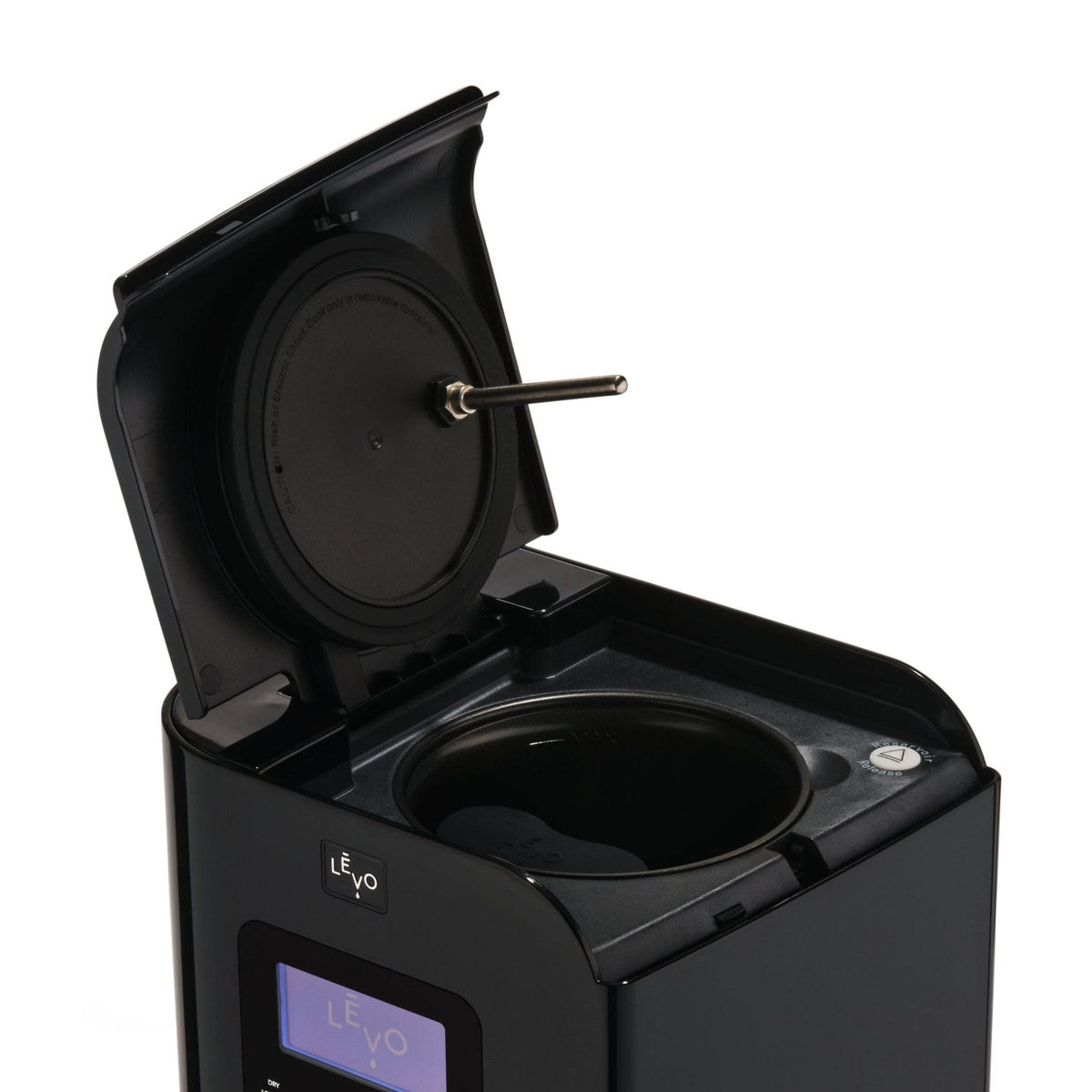 LĒVO II+ in Licorice Black with the lid open, showing the reservoir #Color_Licorice Black
