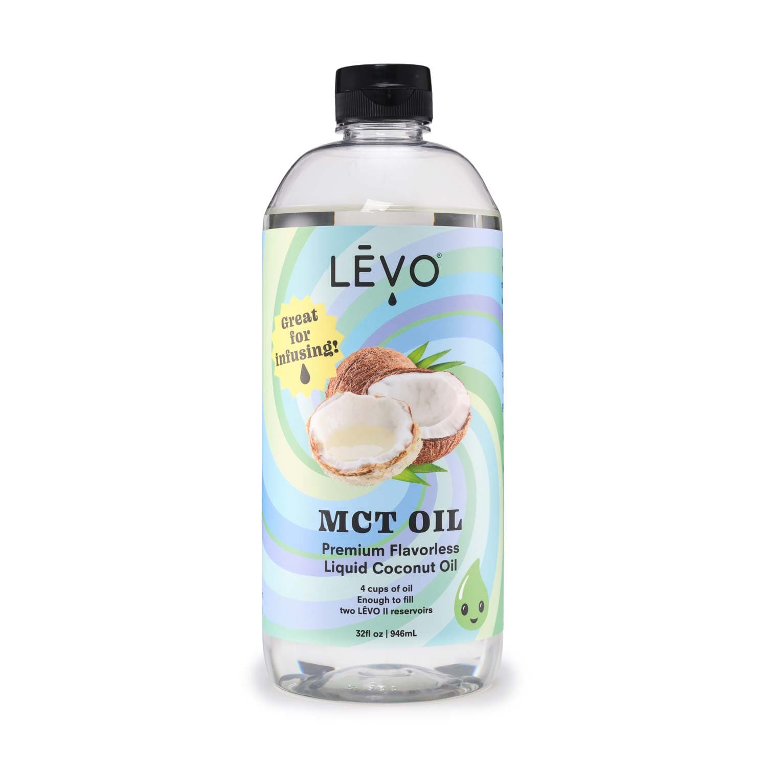 LEVO MCT Oil is a premium, flavorless liquid coconut oil. At 32 fl oz, it will fill 2 LEVO II reservoirs to capacity, 4 cups total. Great for infusing! Easily incorporate the benefits of MCT oil into your favorite recipes with LĒVO 32 fl oz Premium MCT Liquid Coconut Oil.