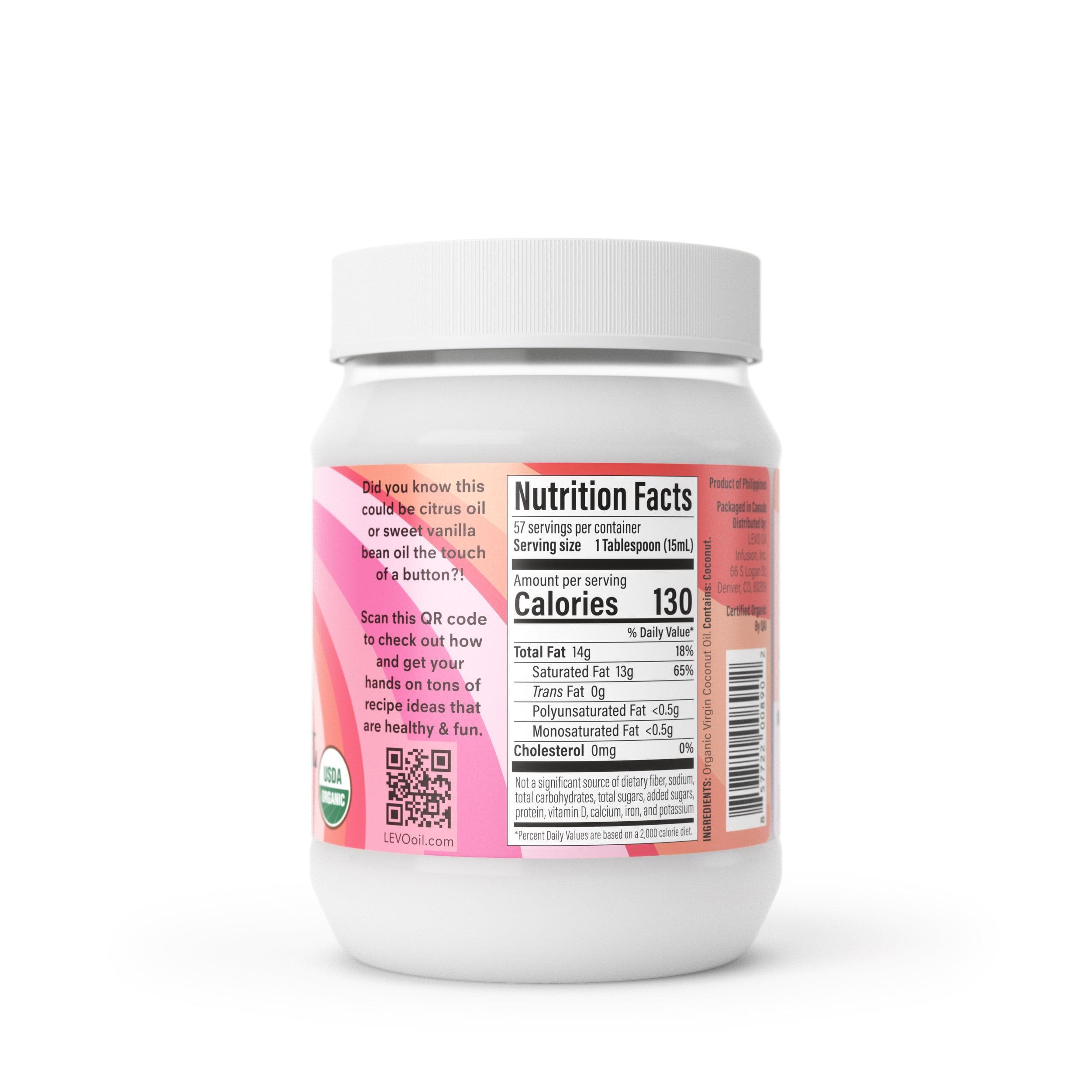 LEVO organic virgin coconut oil nutrition facts. Premium LĒVO 29 fl oz Organic Virgin Coconut Oil: Perfect for baking, cooking, and adding flavor to your dishes.