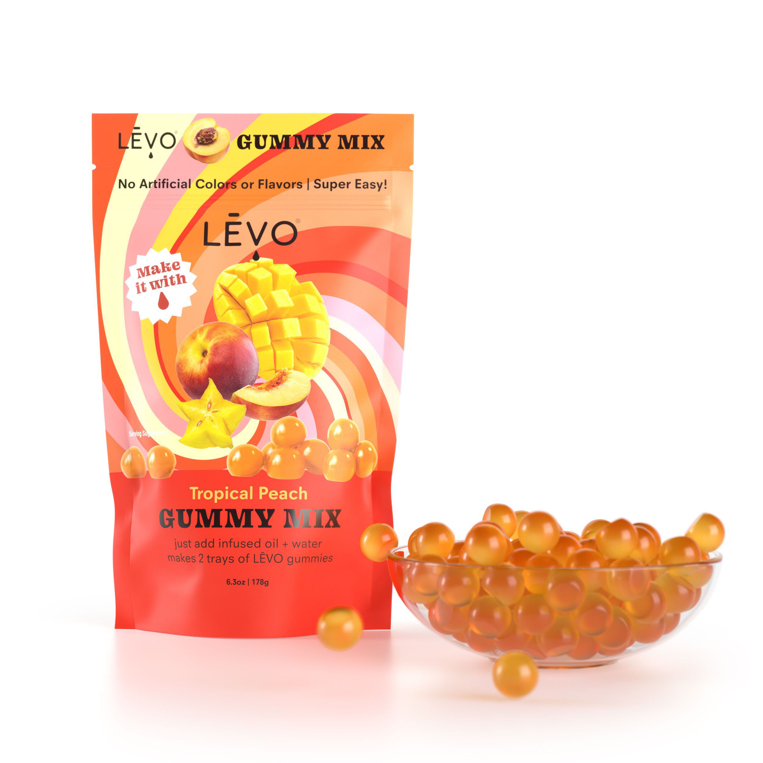 LEVO Tropical Peach powdered DIY gummy mix packet. No artificial colors or flavors. Super easy to make.