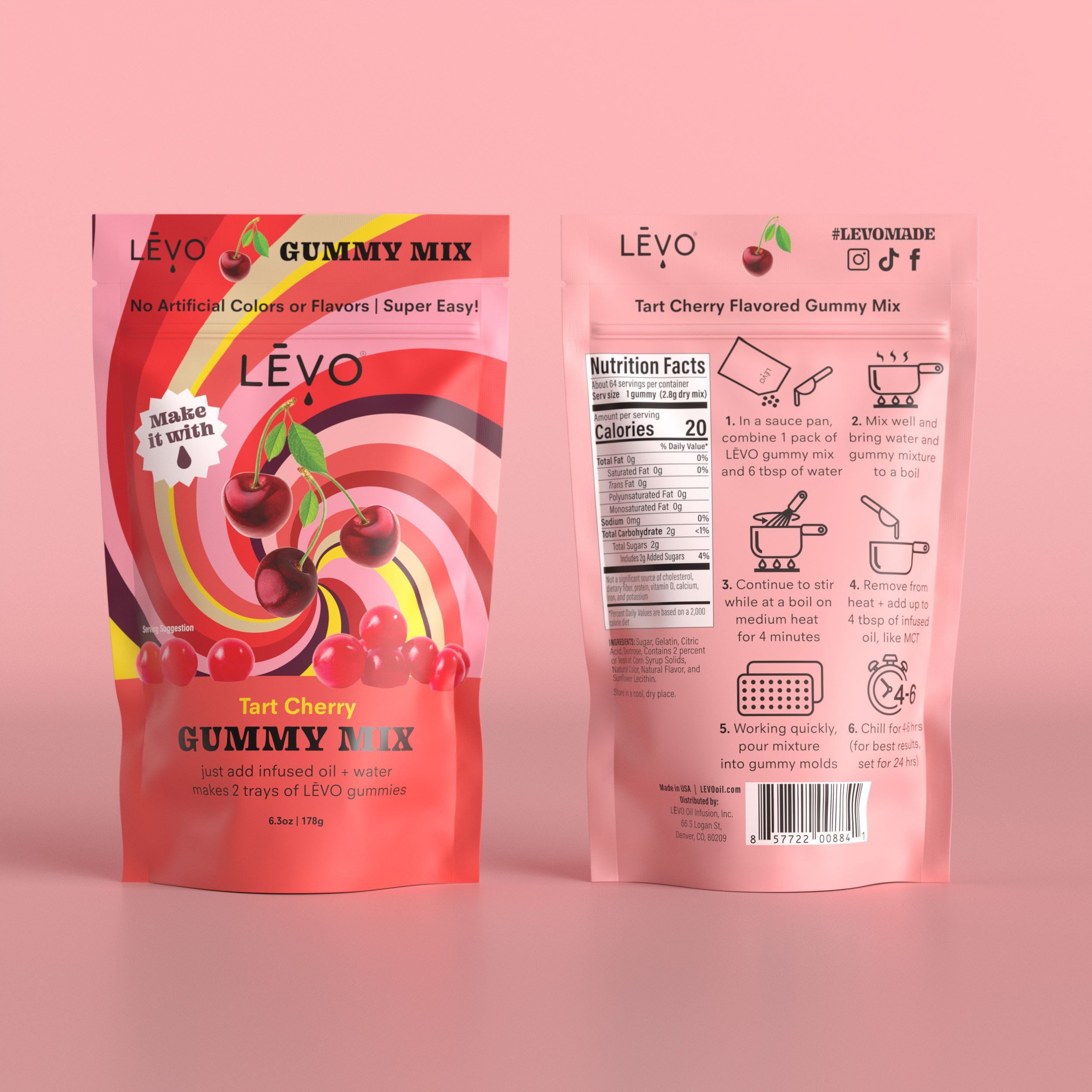 LEVO Tart Cherry gummy mix is what you need for an elevated weekend with friends, holiday celebration, or for weeknight relaxation. Simply add the herbal infused oil of your choice, 6 tablespoons of water, and mix with heat. You now have your own potent gummies.