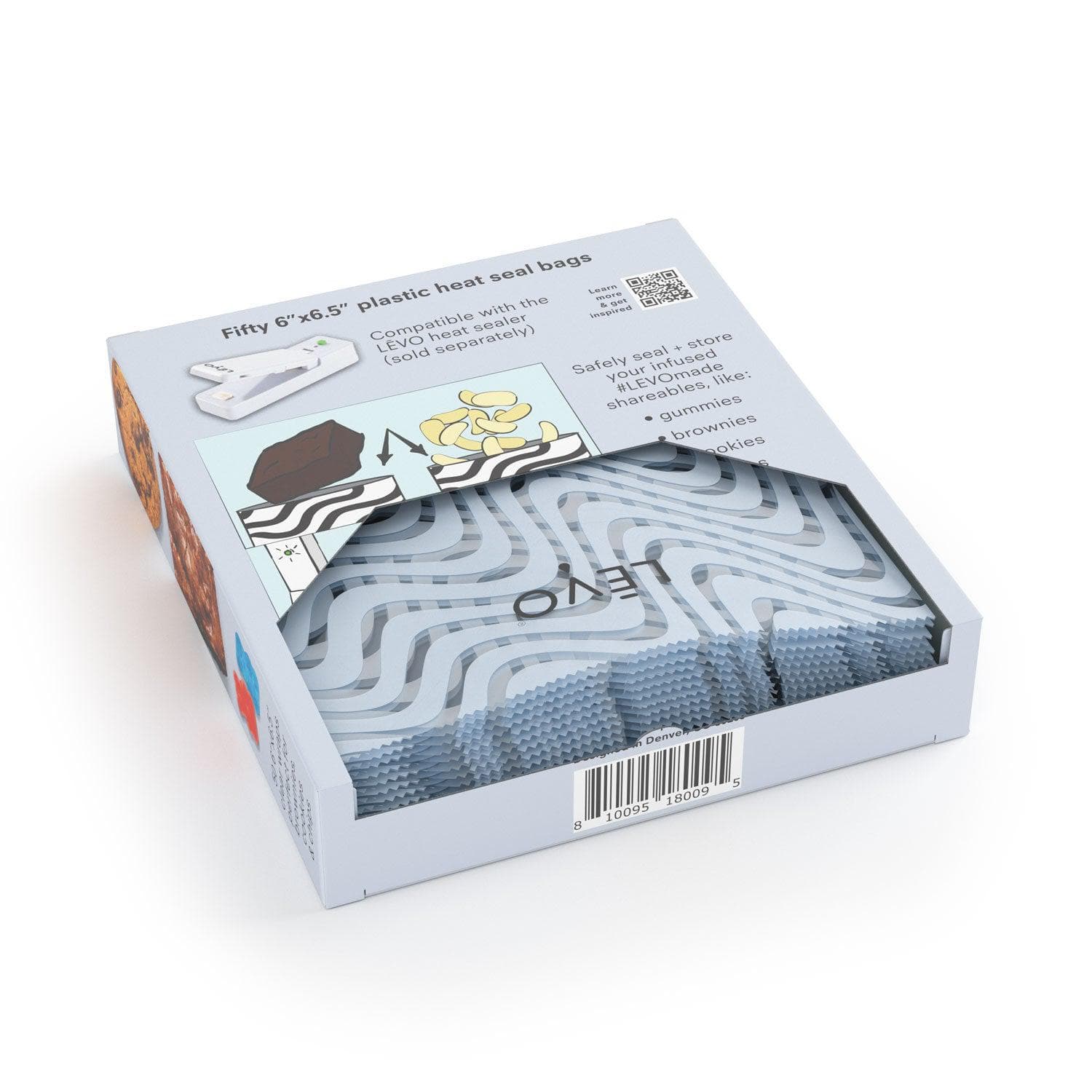 The back of the large clear wrap box for sharing is caring bags.