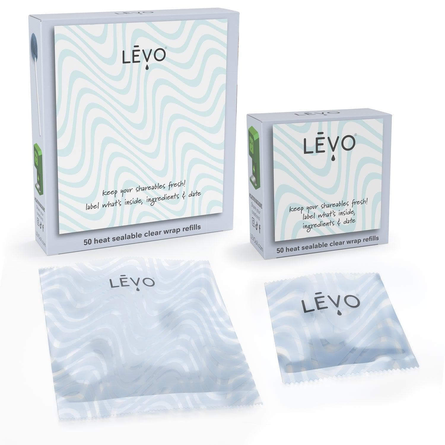 LEVO sharing is caring kit clear refills in 2 sizes: small and large