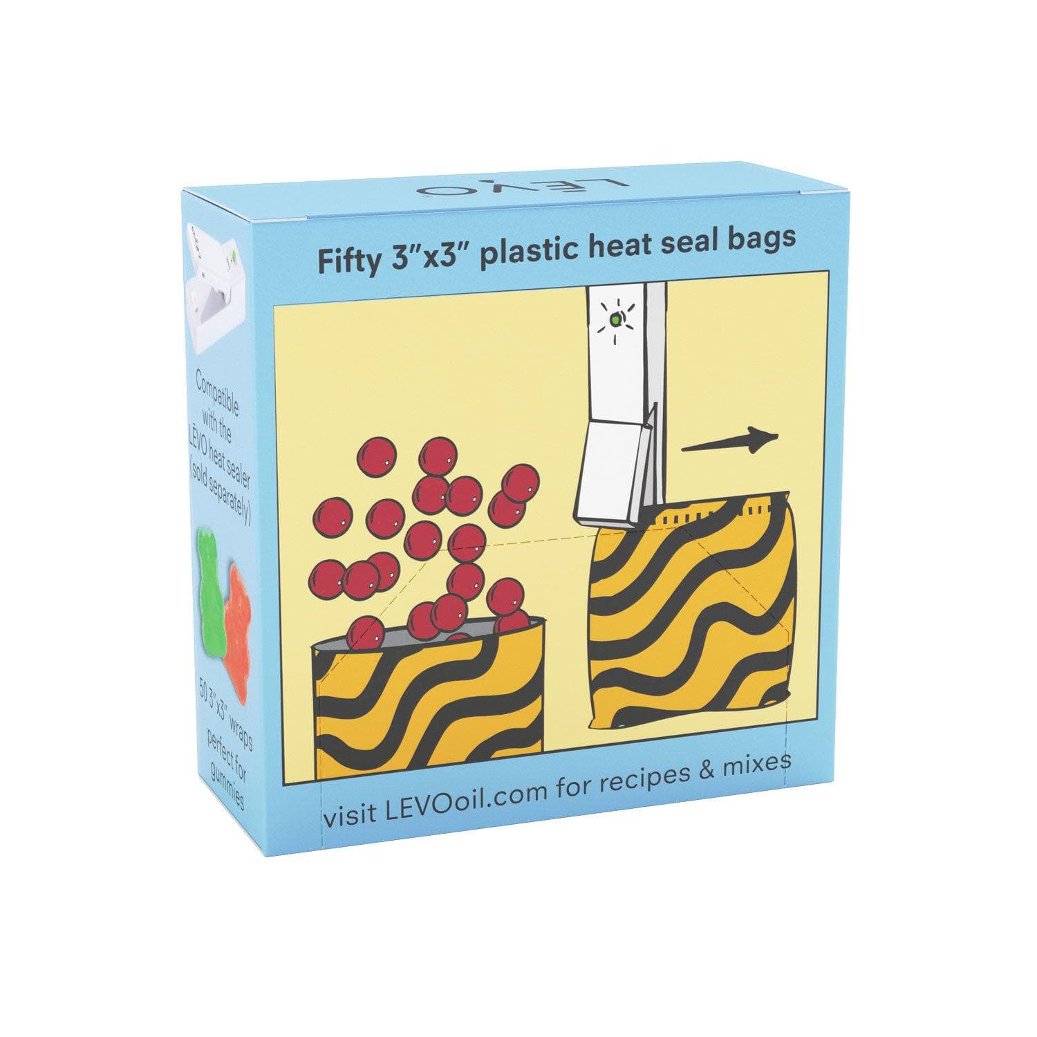 LEVO small wrap box Includes 50 3"x3" plastic heat seal bags