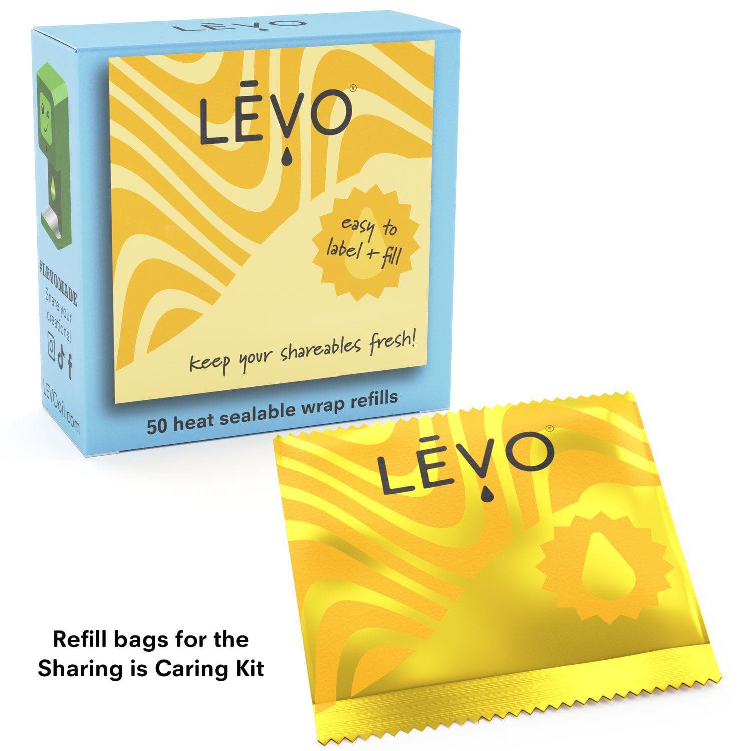 50 refill bags for the sharing is caring heat sealer kit, to store your LEVO shareables and edibles.