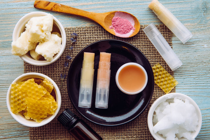 Homemade vegan lip balm made with infused oil