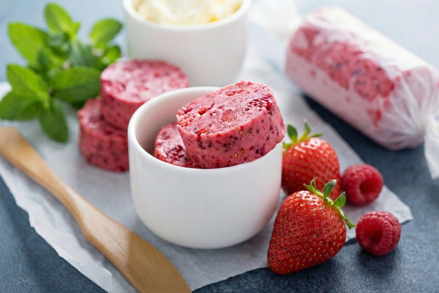 Compound berry butter made by LEVO using strawberries and raspberries
