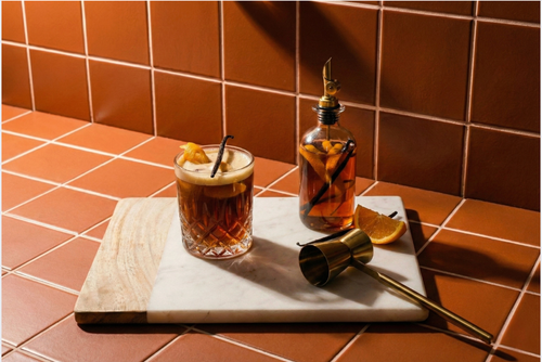 Infused Carajillo with orange and vanilla, made with LEVO infused simple syrup.