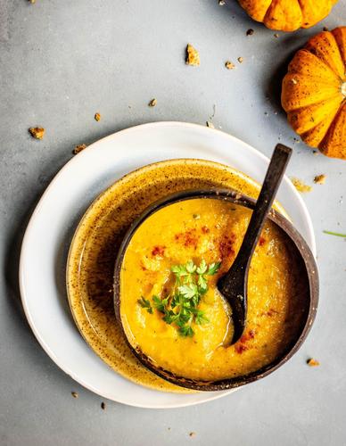 Image of bowl of pumpkin coconut milk curry made by LEVO.