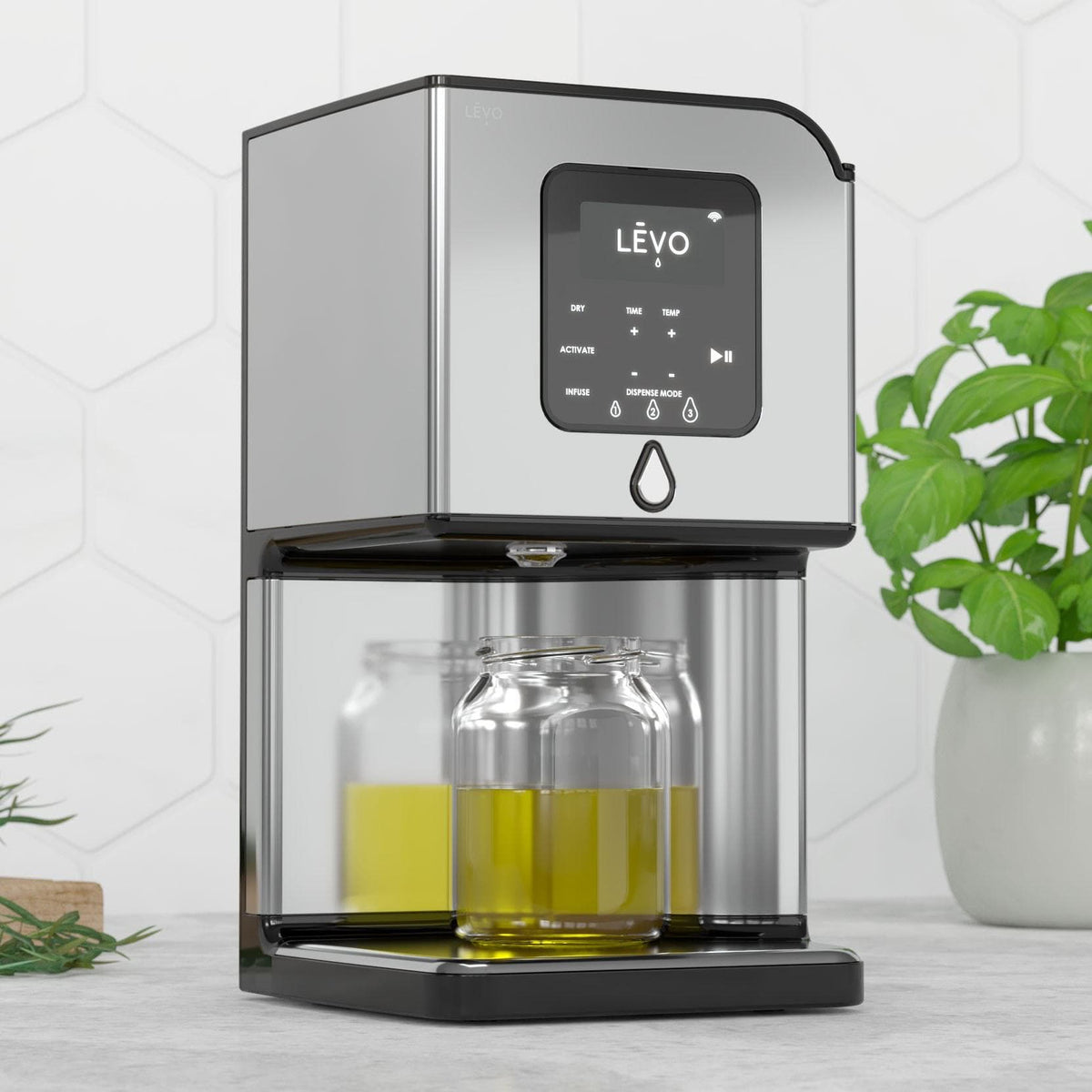 LĒVO Lux in Stainless Steel with jars of infused oil #Color_Stainless Steel