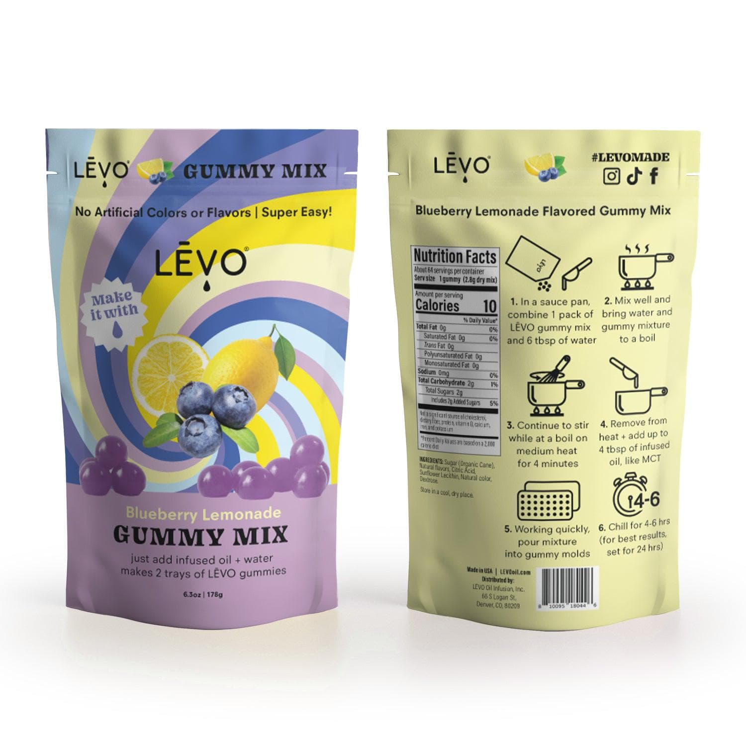 Blueberry Lemonade LEVO gummy mix, made with all natural flavors and no artificial colors. Make your gummies pop with LEVO infused MCT or Coconut Oil. LEVOoil.com has everything you need to make your own infused gummies at home. Share your infused gummies with friends.