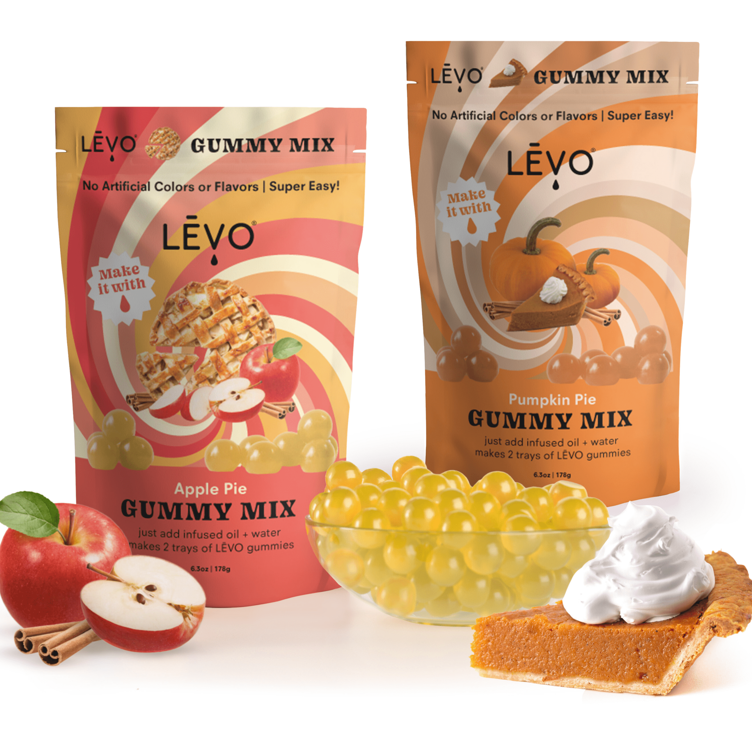 LEVO Holiday Pie set with Apple Pie and Pumpkin Pie gummy candy dry mix