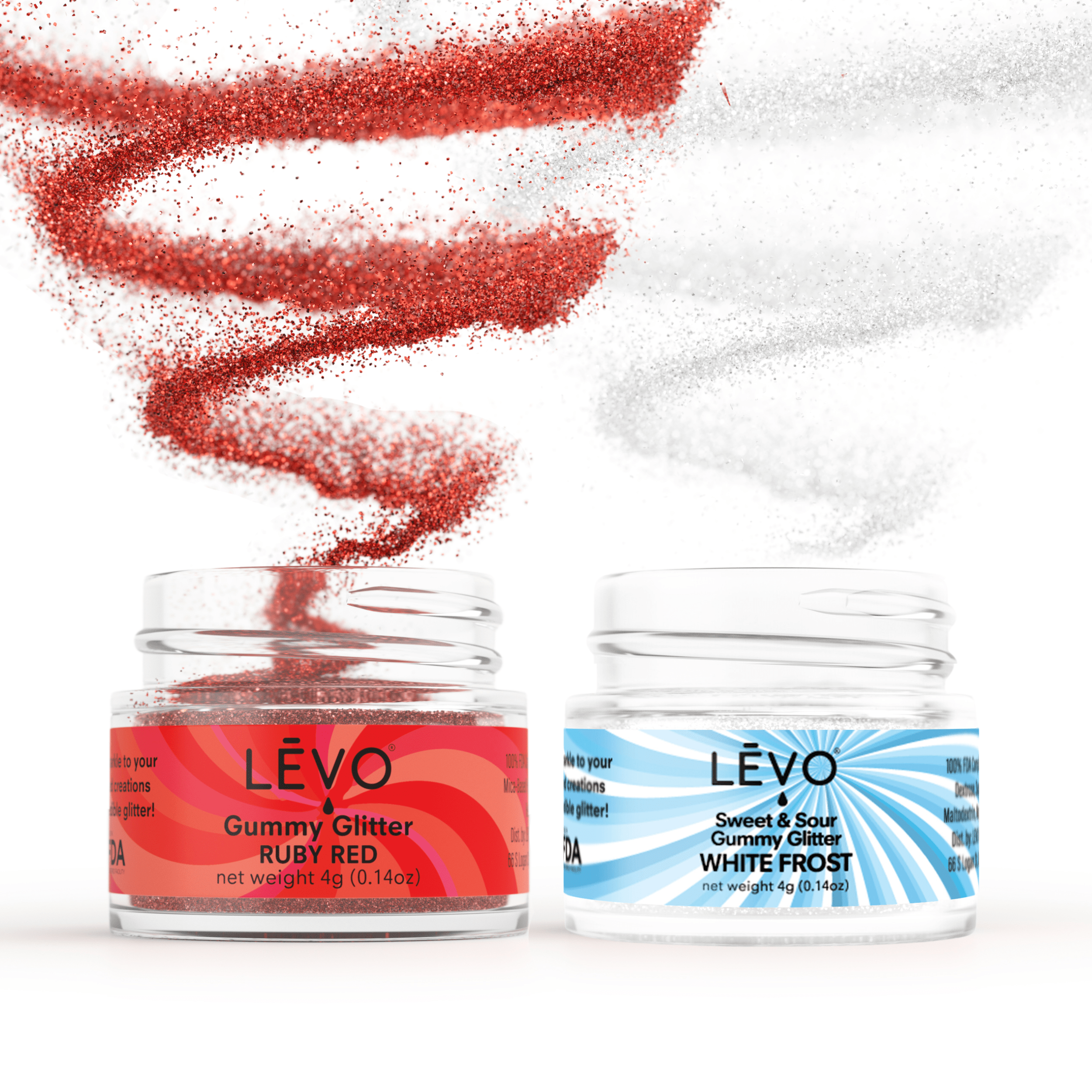 LEVO Gummy Glitter in Ruby Red and Sweet and Sour White Frost