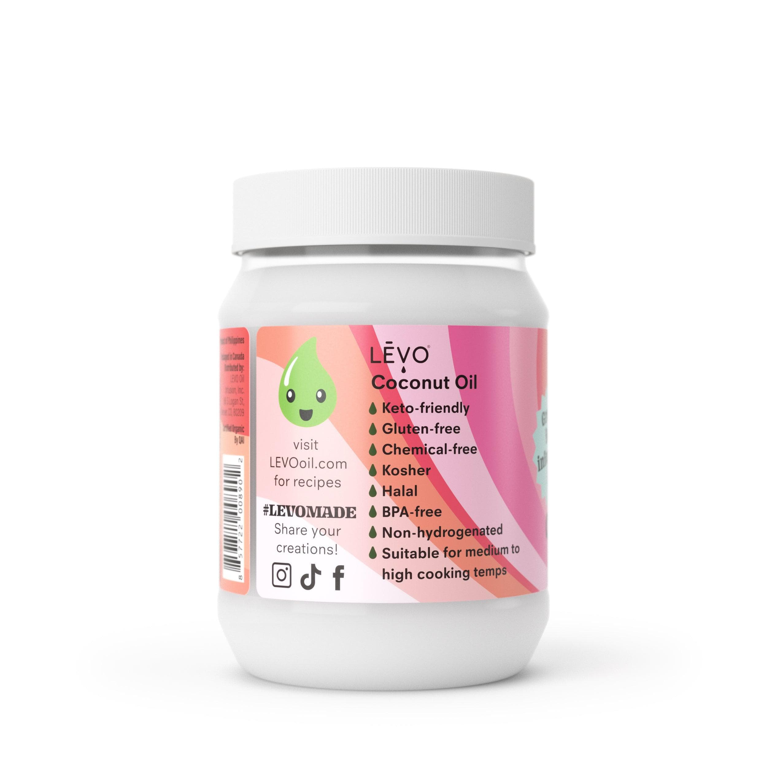 LEVO Coconut Oil is keto-friendly, gluten-free, chemical-free, kosher, halal, BPA-free, non-hydrogenated, and good for cooking at medium to high temperatures. Enhance your recipes with the natural goodness of LĒVO Organic Virgin Unrefined Coconut Oil.