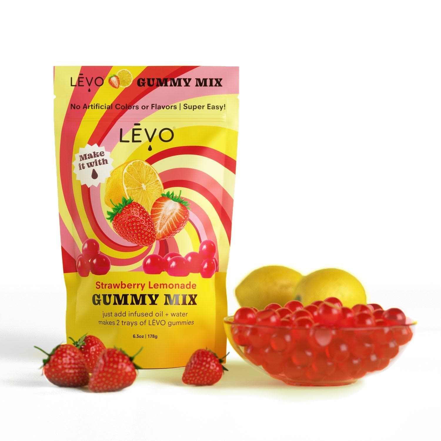 Strawberry Lemonade LEVO gummy mix, made with all natural flavors and no artificial colors. Make your gummies pop with LEVO infused MCT or Coconut Oil. LEVOoil.com has everything you need to make your own infused gummies at home. Share your infused gummies with friends.