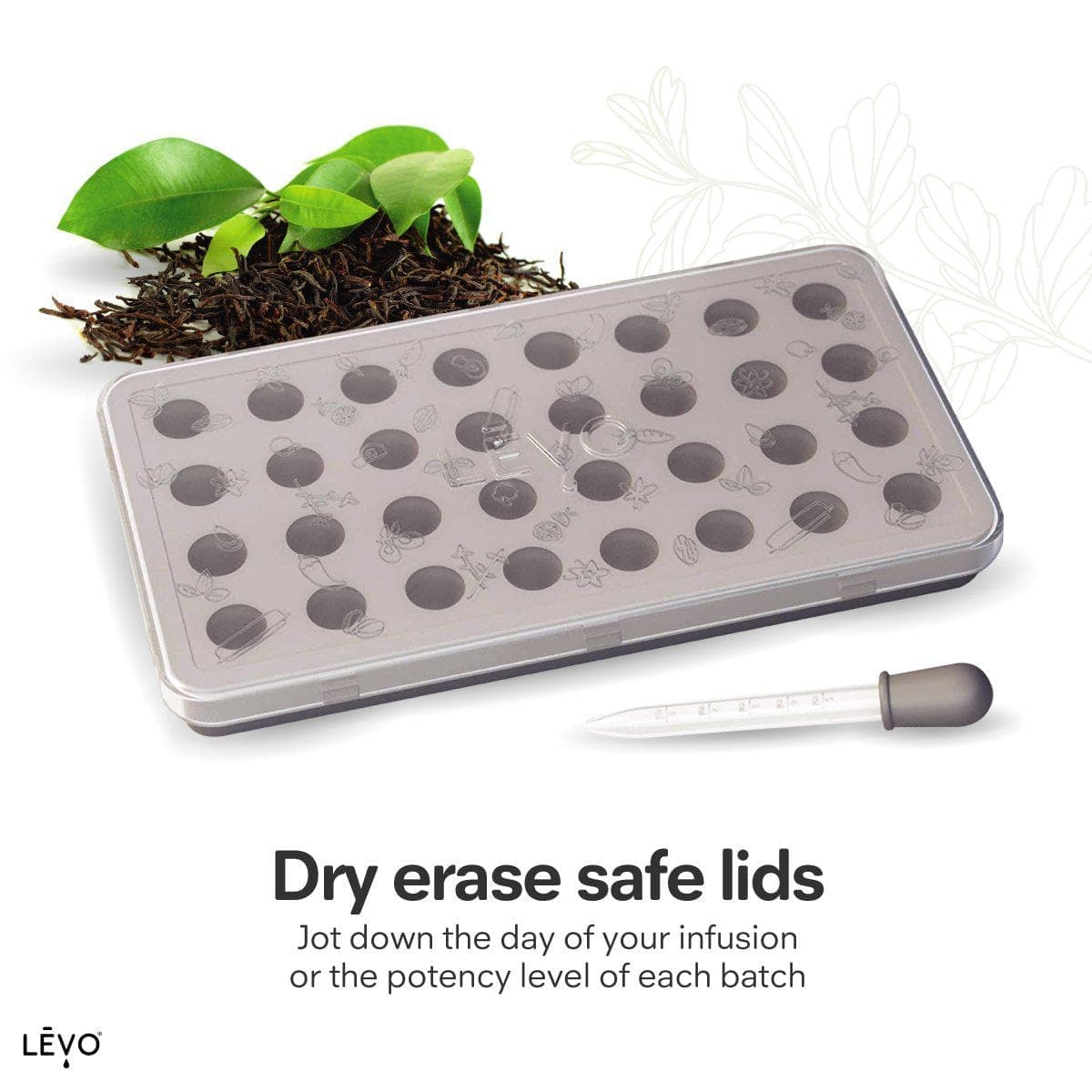 Dry erase safe lids on the LEVO gummy and candy molds. Flexible and Durable - The ultra-flexible silicone molds are resistant to stains and odors, ensuring long-lasting use.