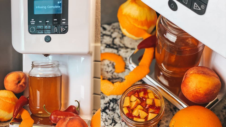 Homemade hot peach infused honey