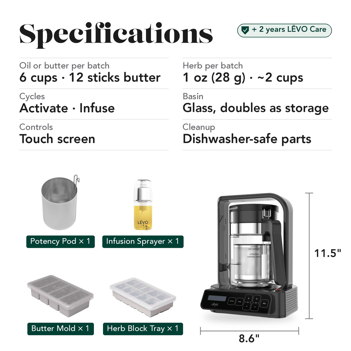 LĒVO C Core Bundle in Truffle Grey specifications, contents and machine dimensions