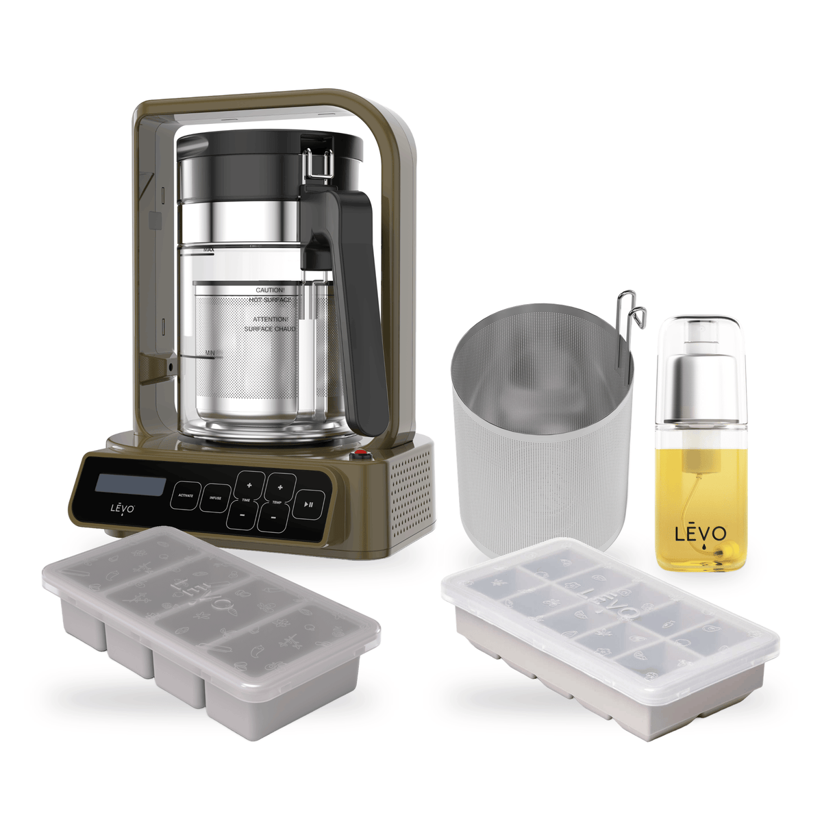 LĒVO C Core Bundle in Chestnut Brown with the C Potency Pod, Infusion Sprayer, Silicone Butter Mold and Herb Block Tray