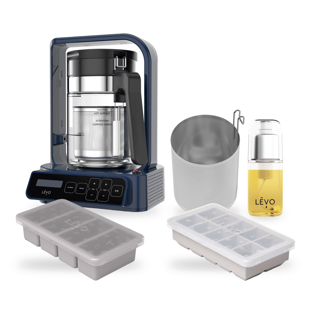 LĒVO C Core Bundle in Midnight Blue with the C Potency Pod, Infusion Sprayer, Silicone Butter Mold and Herb Block Tray