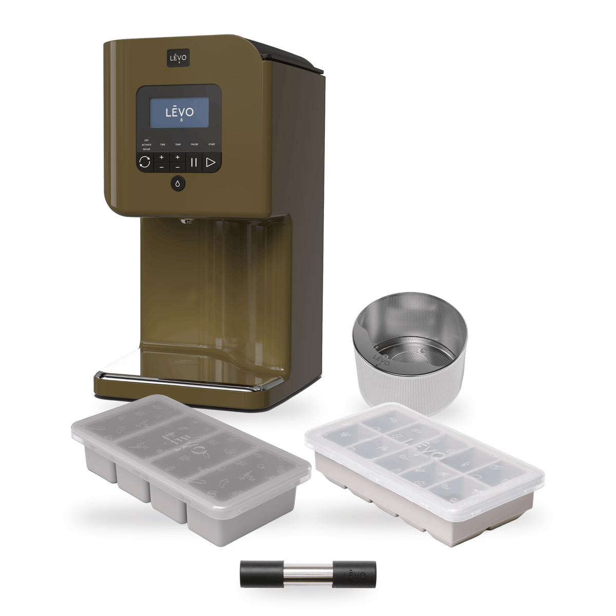LĒVO II+ Core Bundle in Chestnut Brown with the Potency Pod, Herb Press, Silicone Butter Mold and Herb Block Tray