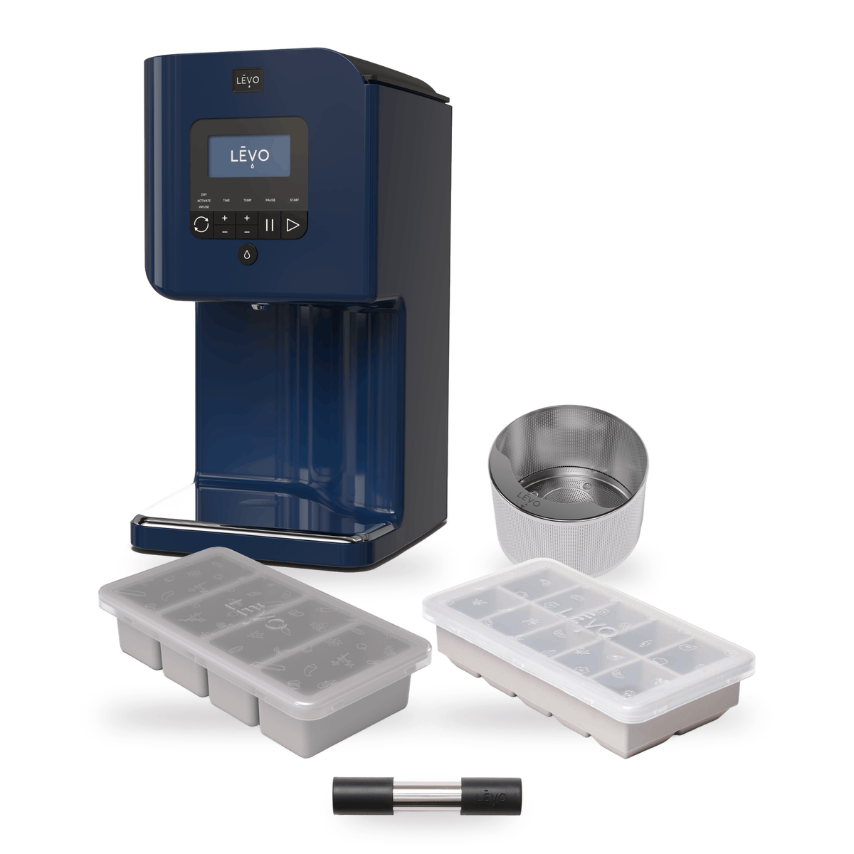 LĒVO II+ Core Bundle in Midnight Blue with the Potency Pod, Herb Press, Silicone Butter Mold and Herb Block Tray