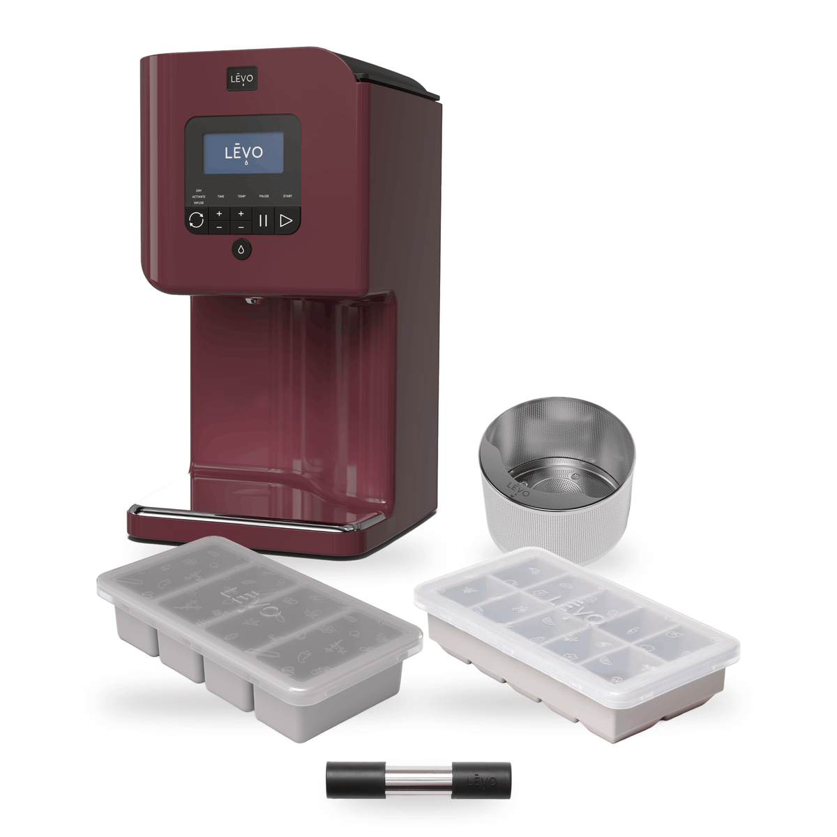 LĒVO II+ Core Bundle in Mulberry with the Potency Pod, Herb Press, Silicone Butter Mold and Herb Block Tray