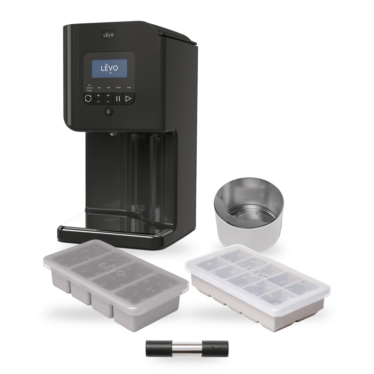 LĒVO II+ Core Bundle in Truffle Grey with the Potency Pod, Herb Press, Silicone Butter Mold and Herb Block Tray