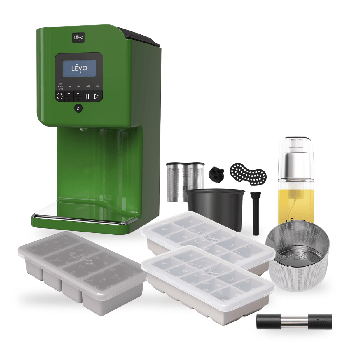 LĒVO II+ Ultimate Bundle in Garden Green with the Potency Pod, Herb Press, Silicone Butter Mold, two Herb Block Trays, Infusion Sprayer and II+ Spare Parts Kit