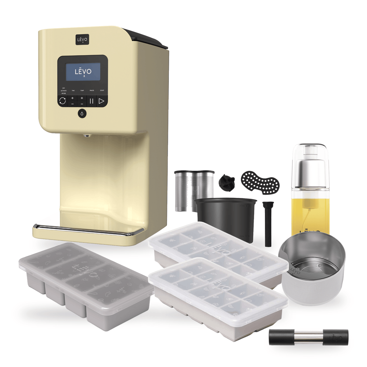 LĒVO II+ Ultimate Bundle in Honey Cream with the Potency Pod, Herb Press, Silicone Butter Mold, two Herb Block Trays, Infusion Sprayer and II+ Spare Parts Kit