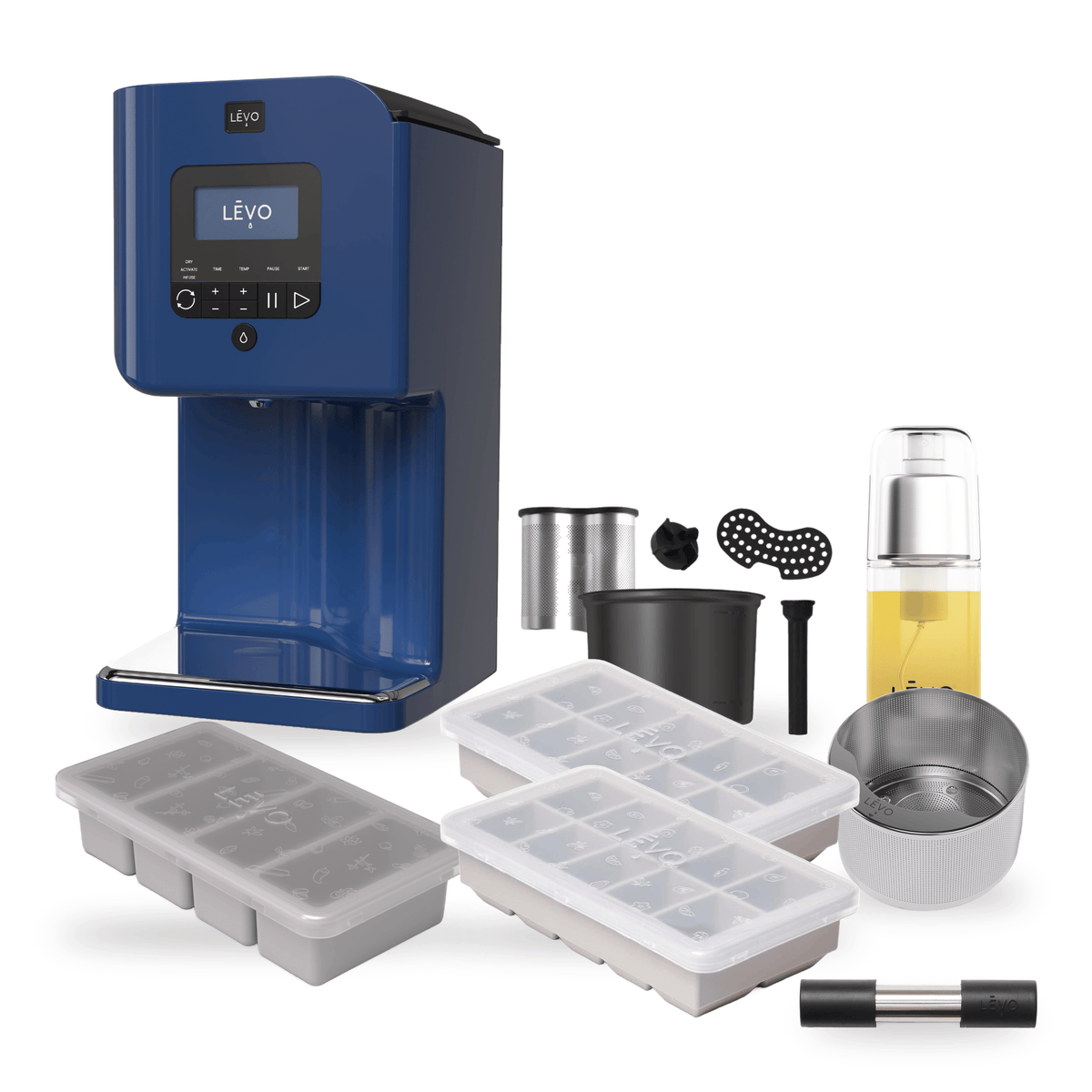 LĒVO II+ Ultimate Bundle in Pacific Blue with the Potency Pod, Herb Press, Silicone Butter Mold, two Herb Block Trays, Infusion Sprayer and II+ Spare Parts Kit