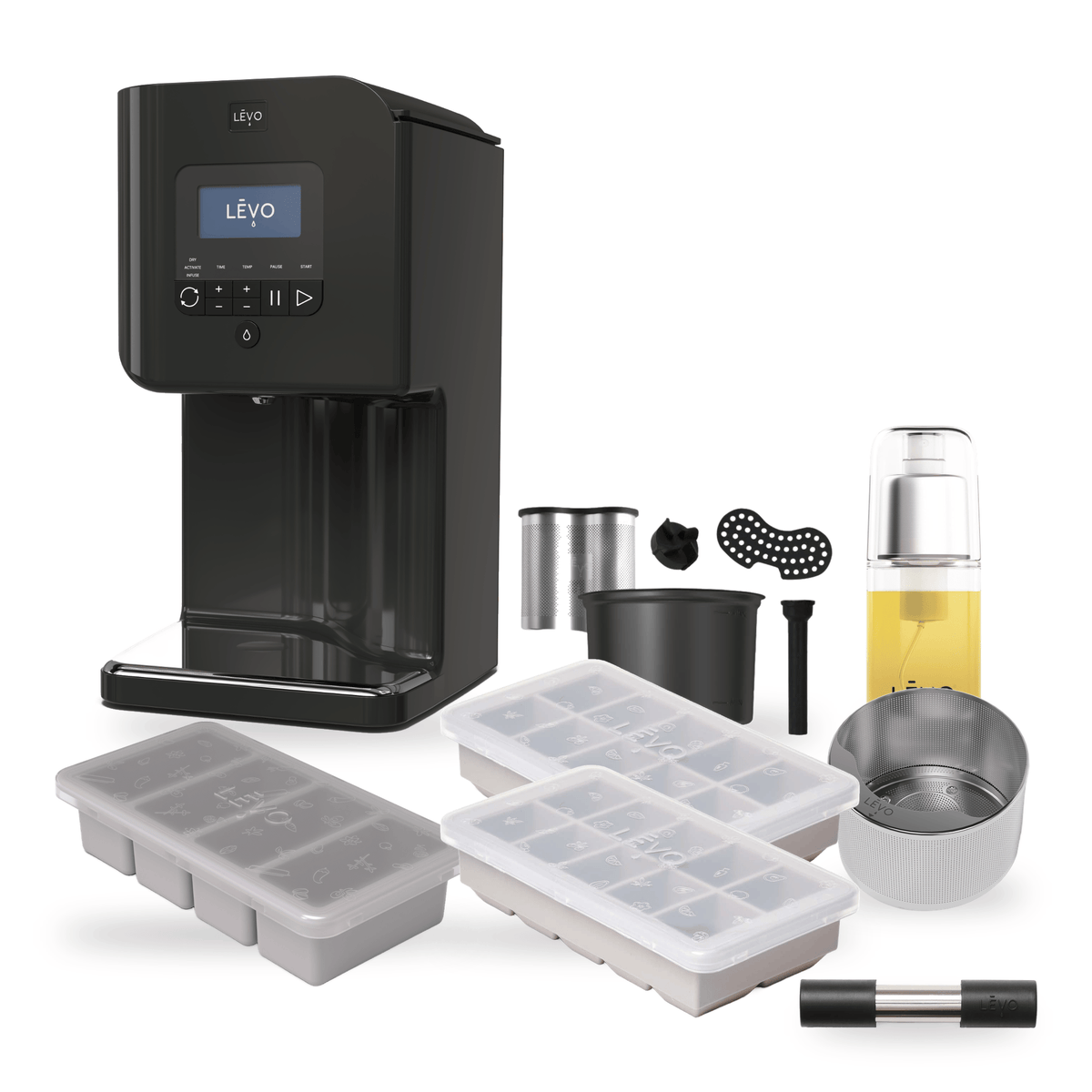 LĒVO II+ Ultimate Bundle in Truffle Grey with the Potency Pod, Herb Press, Silicone Butter Mold, two Herb Block Trays, Infusion Sprayer and II+ Spare Parts Kit