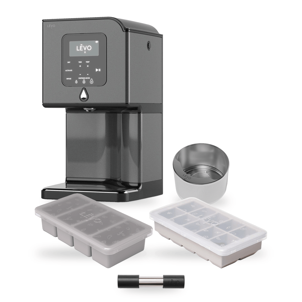 LĒVO Lux Core Bundle in Black Steel with the Potency Pod, Herb Press, Silicone Butter Mold and Herb Block Tray