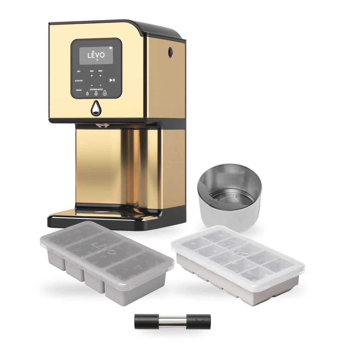 LĒVO Lux Core Bundle in Gold with the Potency Pod, Herb Press, Silicone Butter Mold and Herb Block Tray