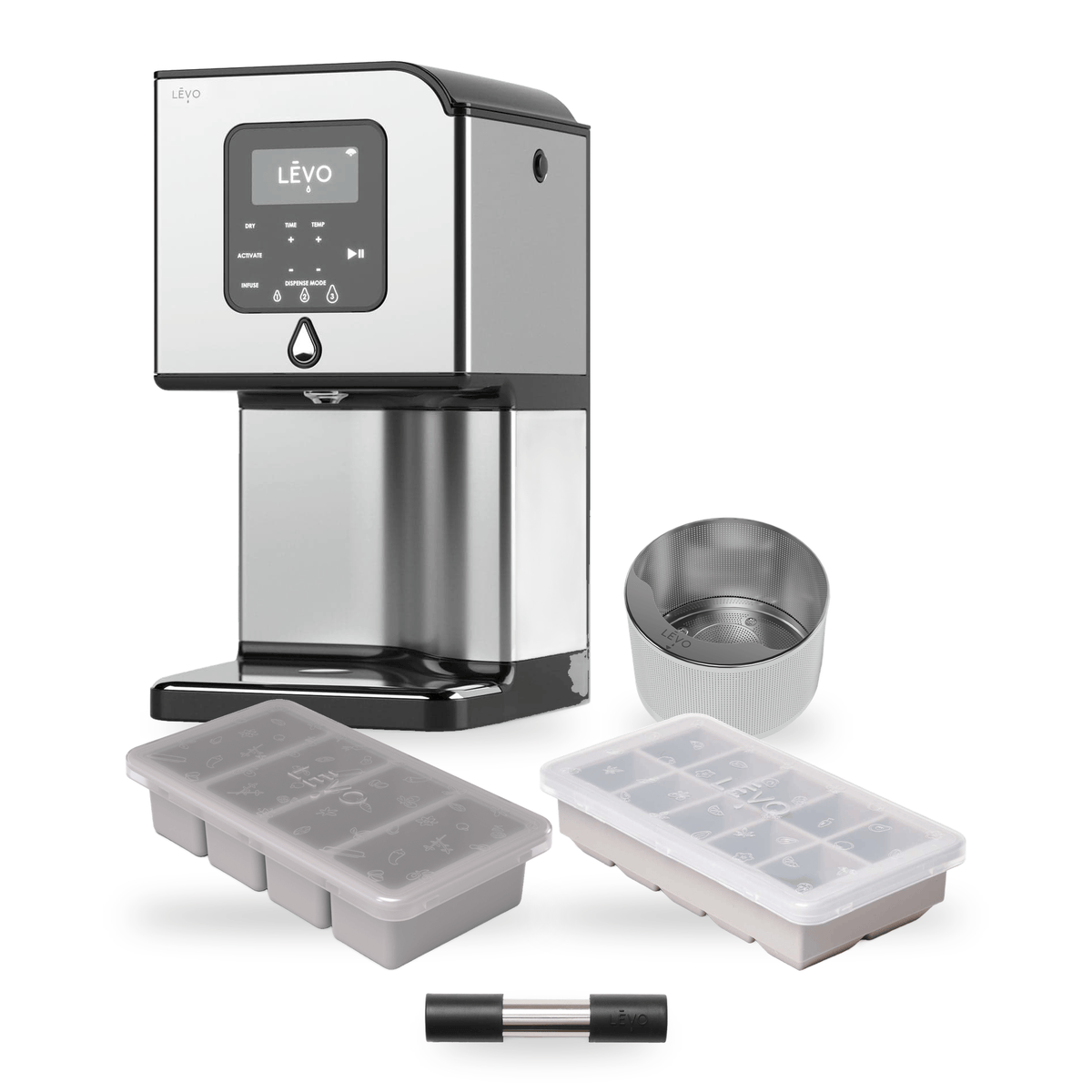 LĒVO Lux Core Bundle in Stainless Steel with the Potency Pod, Herb Press, Silicone Butter Mold and Herb Block Tray #LĒVO Lux — Color_Stainless Steel