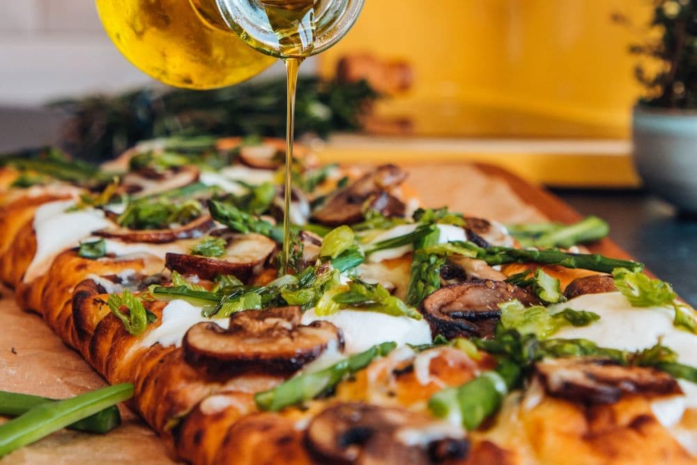 Hot honey drizzled over a homemade pizza