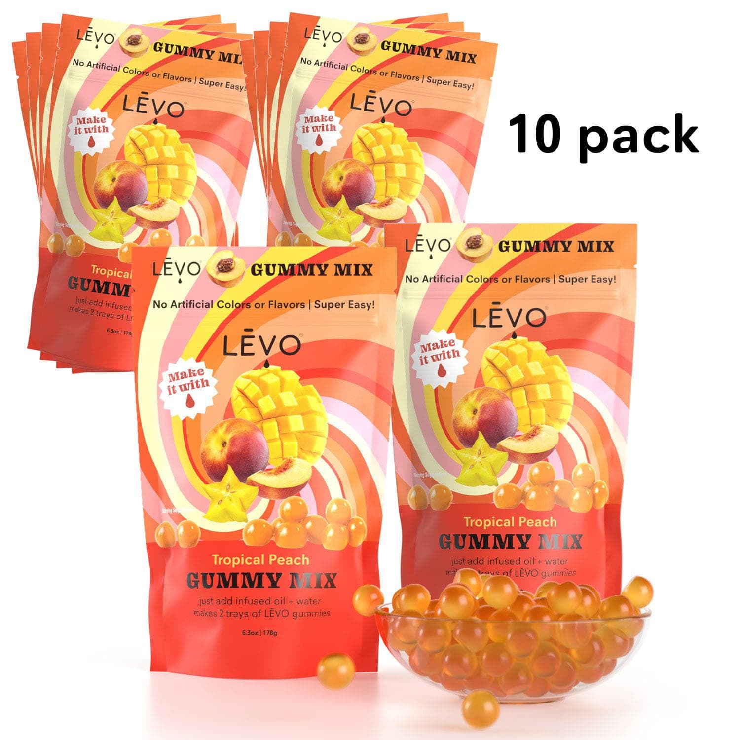 LĒVO Tropical Peach Gummy Mix. Bundle and Save! Use infused oil to take your edibles higher.