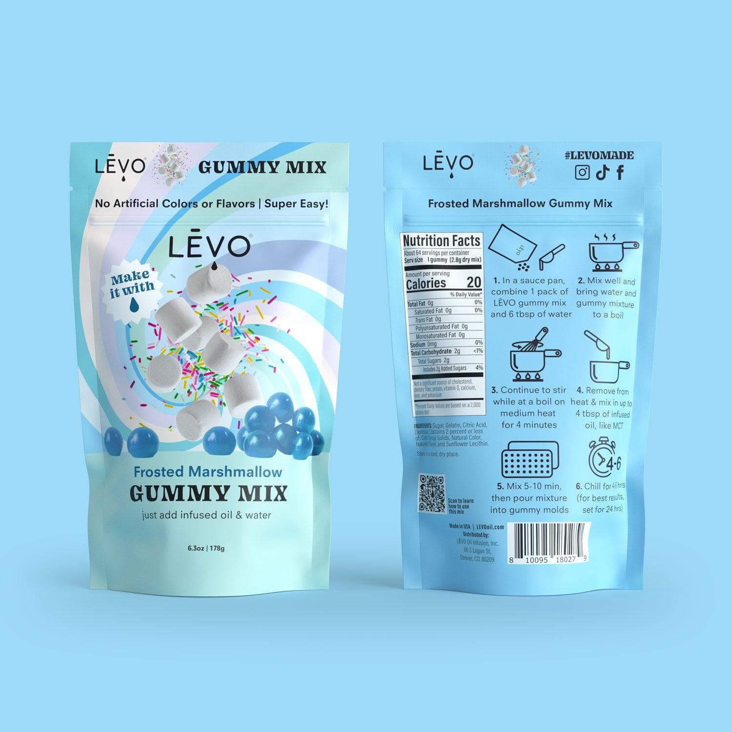 Frosted Marshmallow all natural gummy mix ingredients and nutrition facts, to make your own infused edibles with your LEVO machine. 