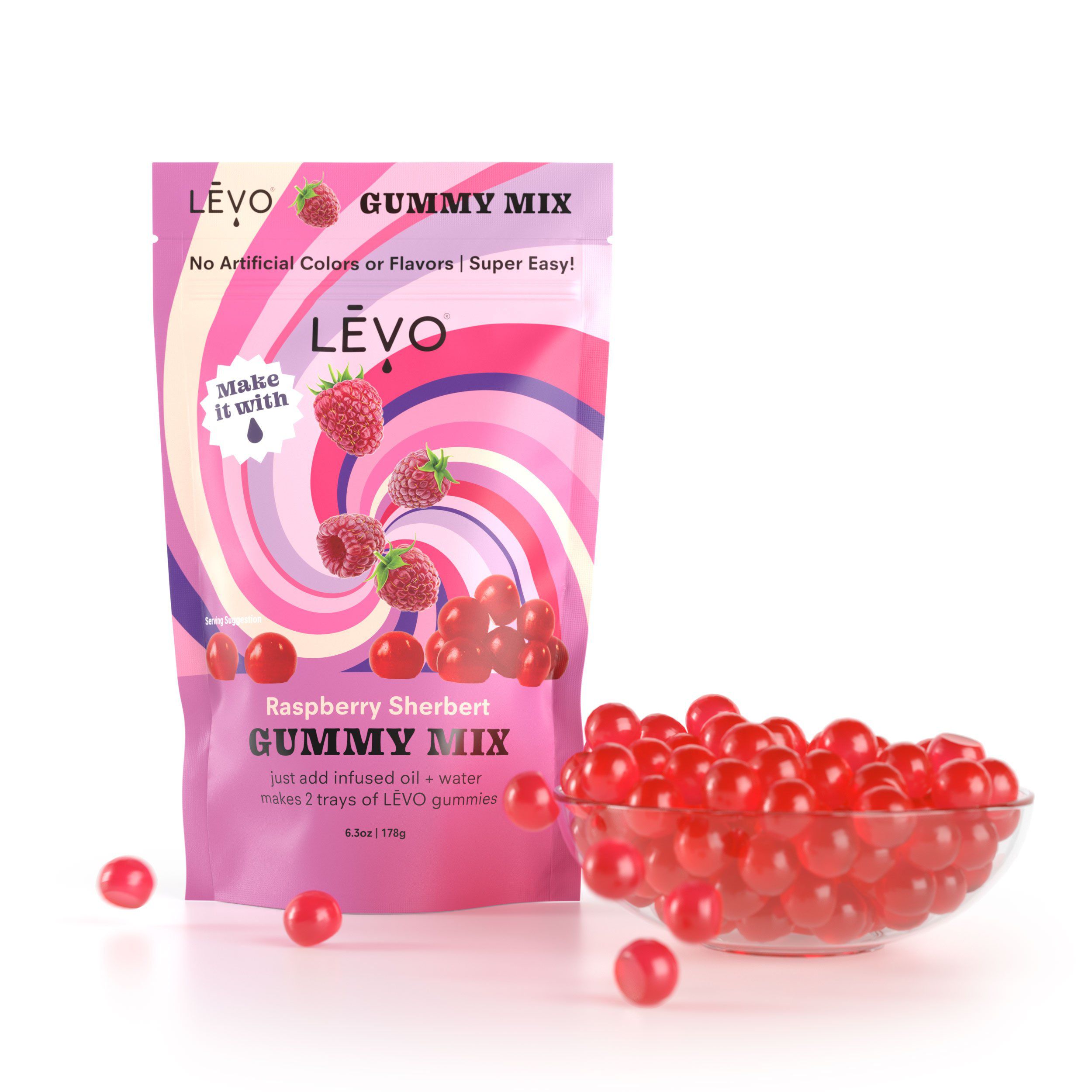 Raspberry Sherbert Easy to Use Flavored LĒVO Gummy Powder Mixes