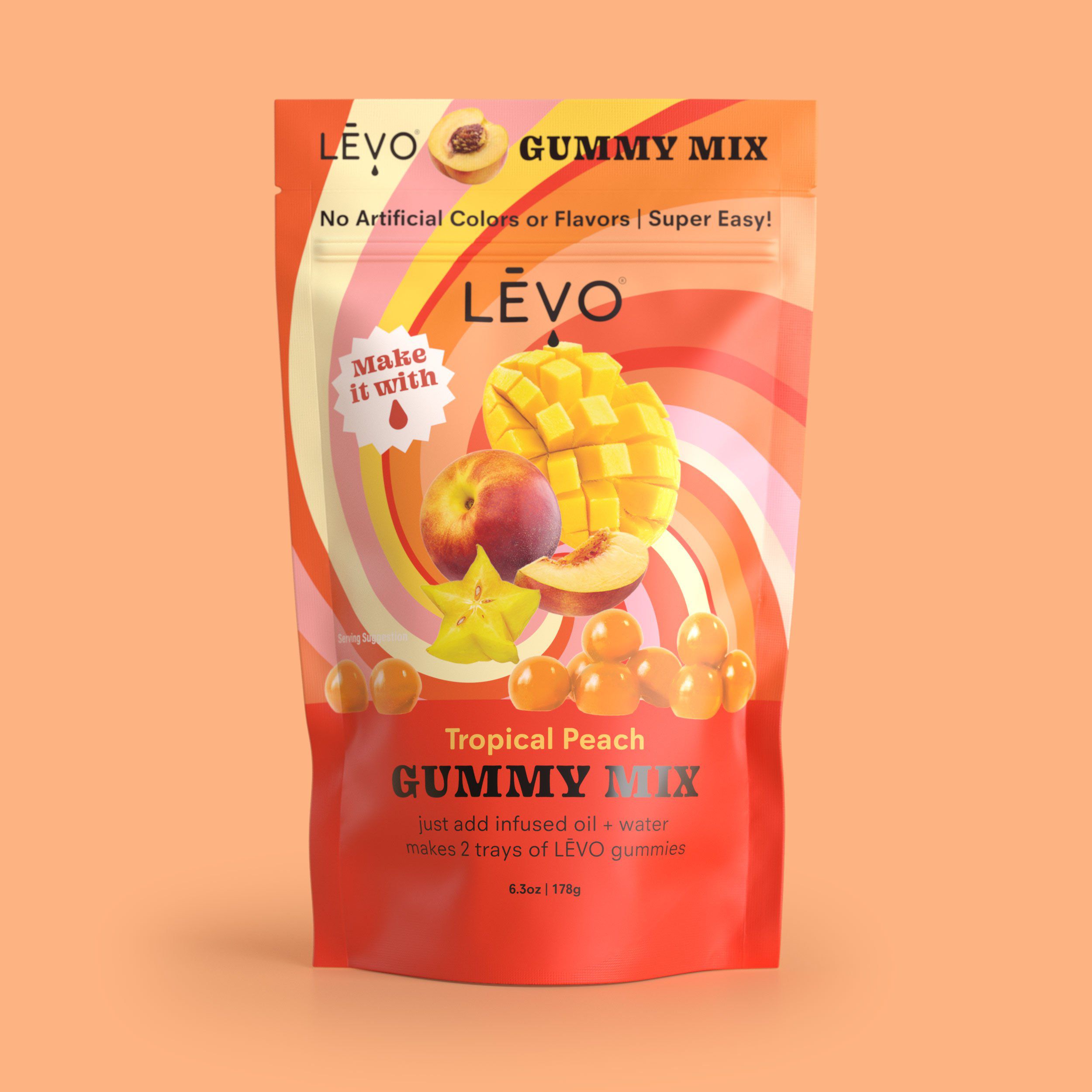 Levo Gummy Mix - Tropical Peach - Make Your Own Infused Gummies - Each Bag Makes 64 Gummies - 1 Pack