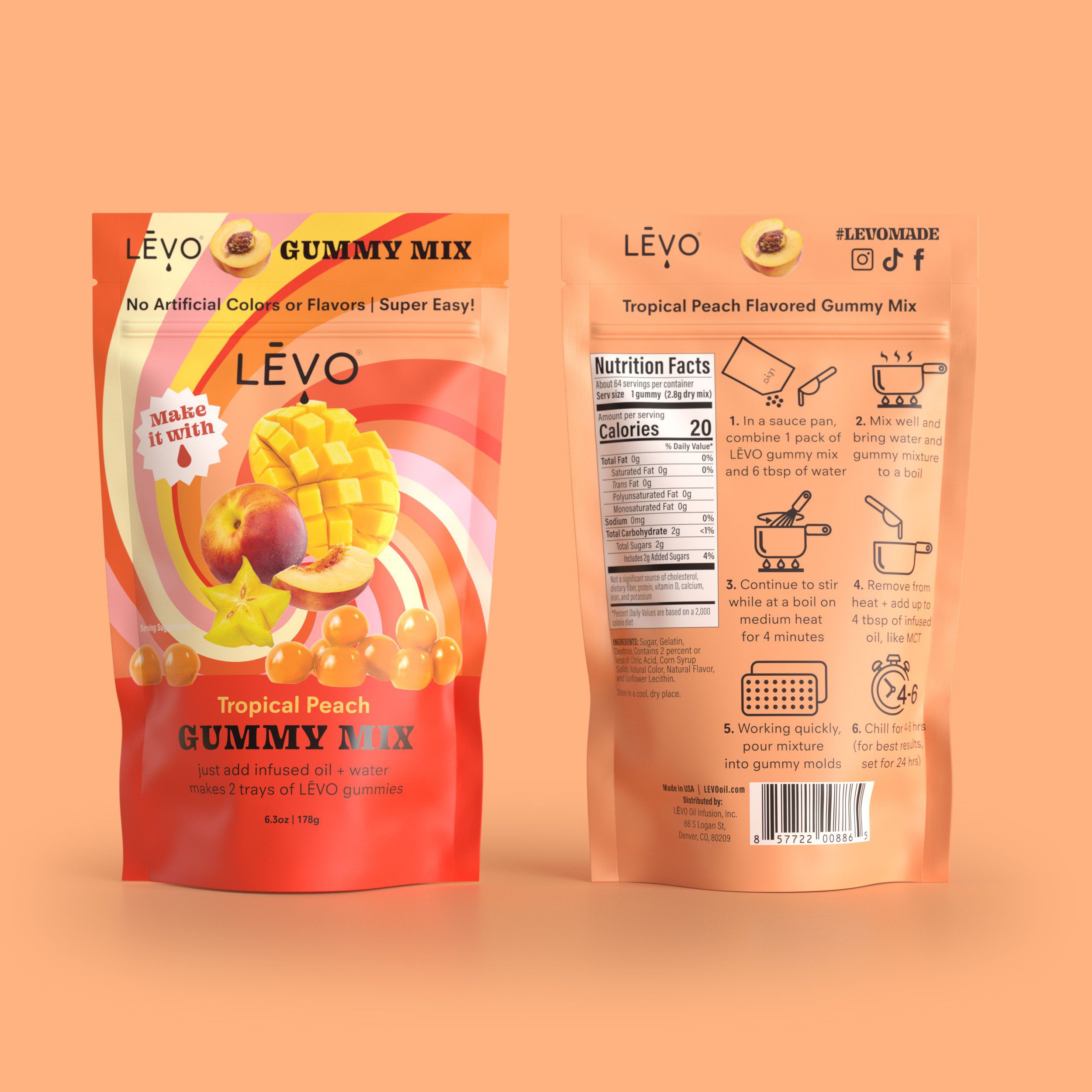 Levo Gummy Mix - Tropical Peach - Make Your Own Infused Gummies - Each Bag Makes 64 Gummies - 1 Pack