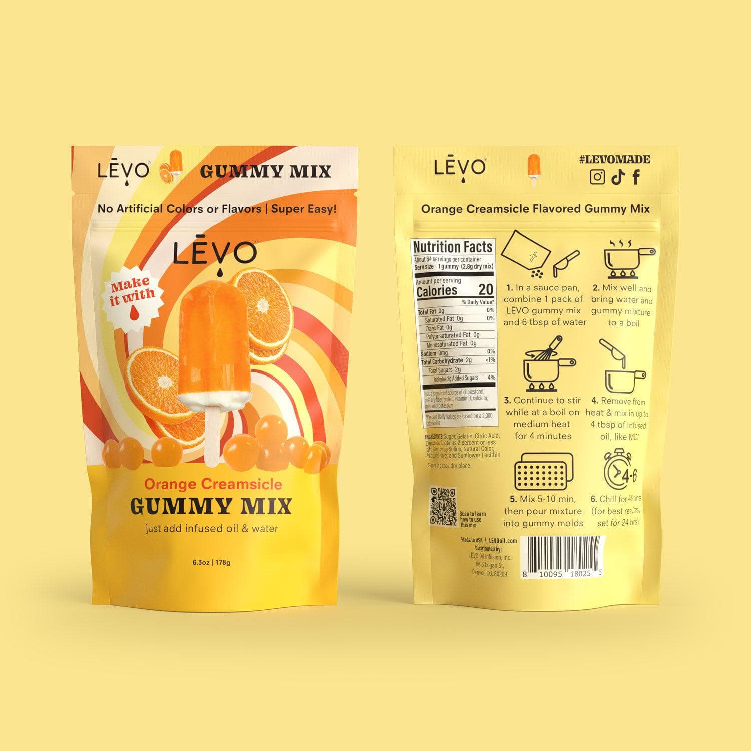 Orange Creamsicle all natural gummy mix ingredients and nutrition facts, to make your own infused edibles with your LEVO machine. 