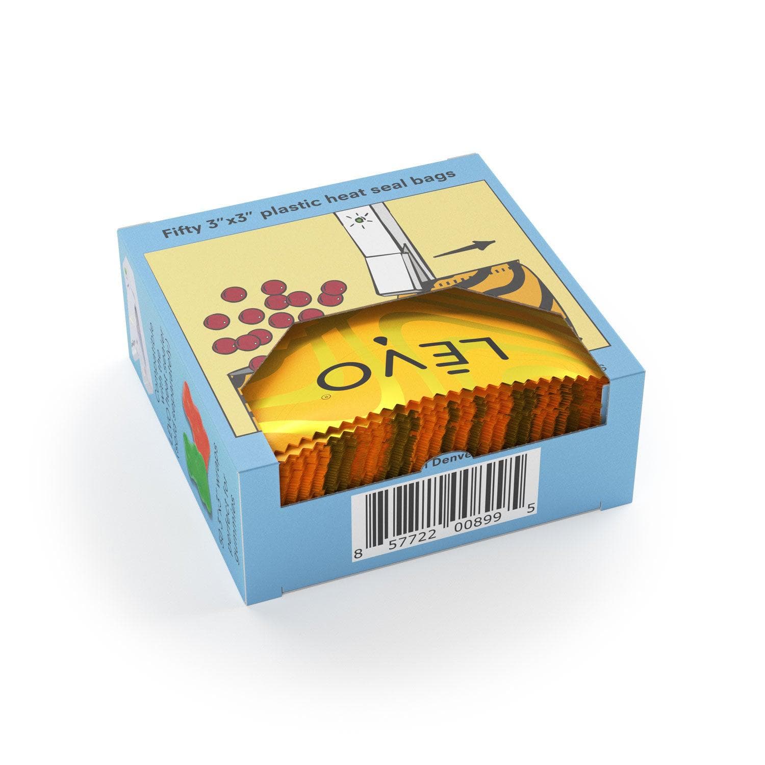 LEVO small wrap box opened on top: Use the rechargeable heat sealer to share small bags of edibles, like gummies.