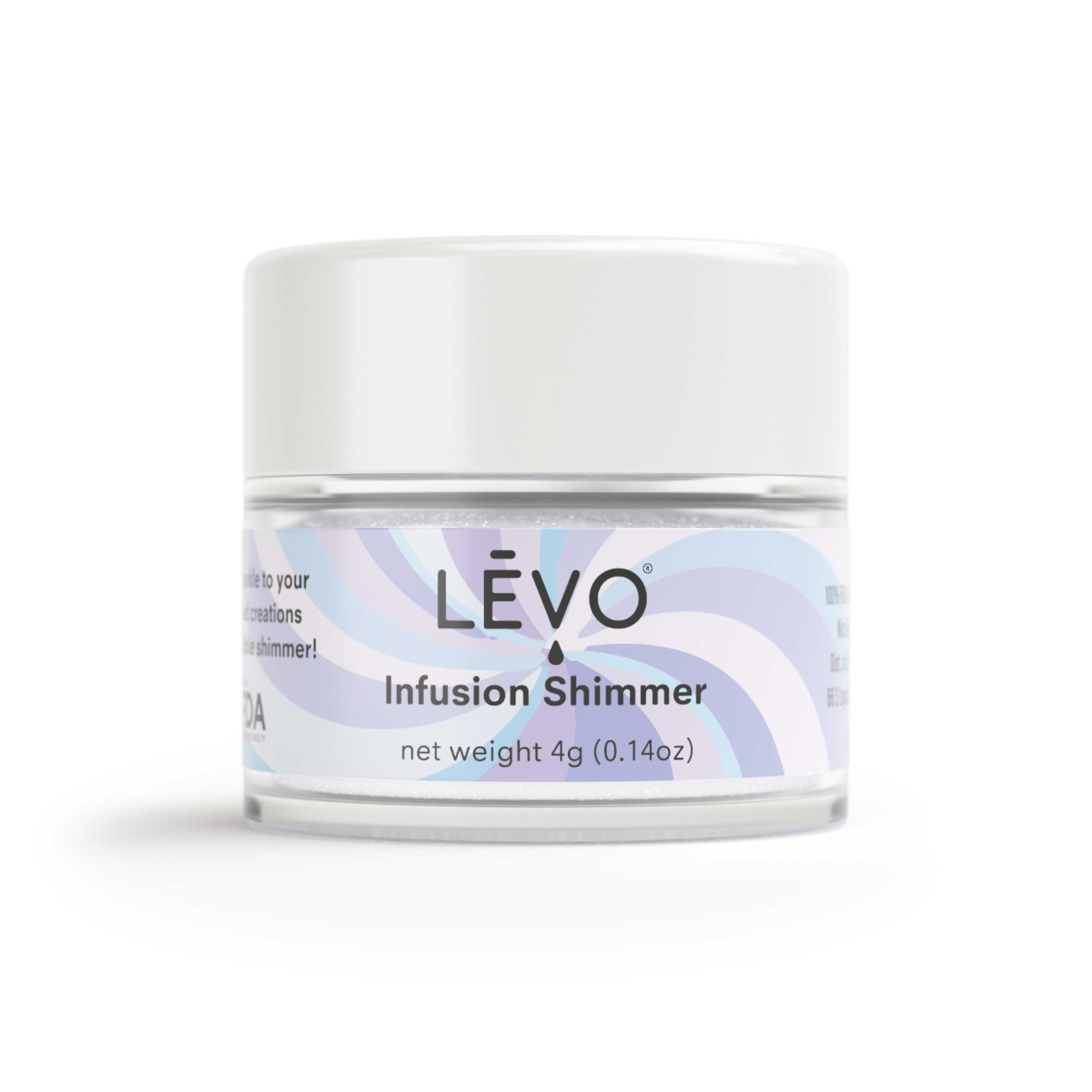 Apply LEVO infusion shimmer to your oil for an iridescent shine. Add to wine, beer, cocktails, juice, honey, oil, and gummies. Easily add shimmer and shine to your culinary creations using the Gummy Glitter + Infusion Shimmer Kit.